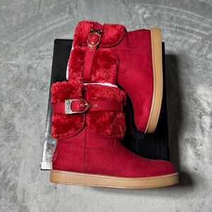 Guess NEW IN BOX Womens Aussie Fur Boots In Red Size 7 M Outdoor Casual